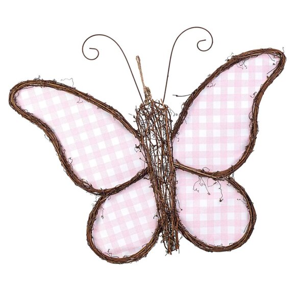 22" Grapevine Hanger: Pink Check Butterfly - Picture 1 of 4